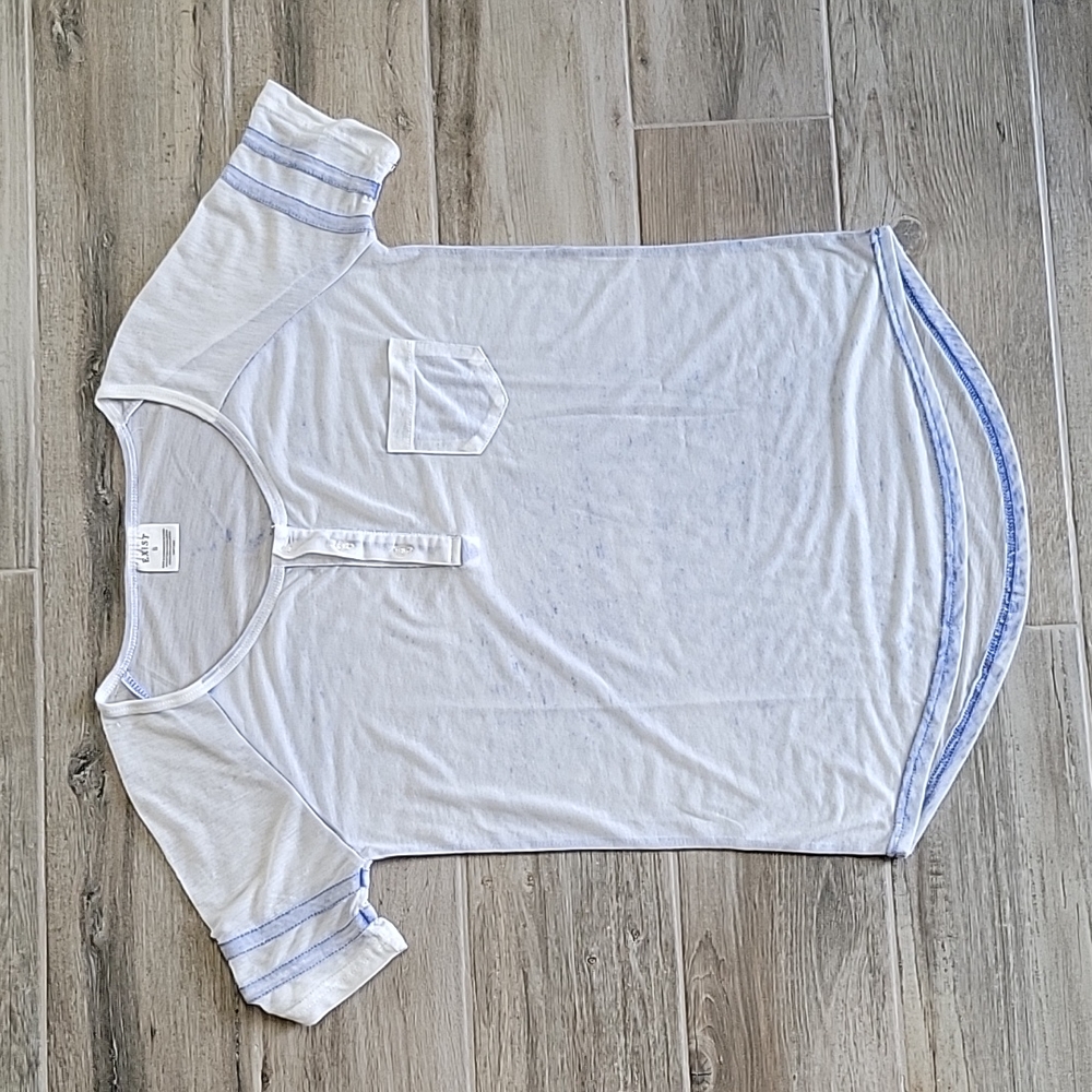 Exist Sheer White and Blue jersey style tee shirt size small